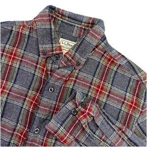 LL Bean Men's Flannel Shirt S/Reg- Gray/Multicolored Plaid 100% Cotton